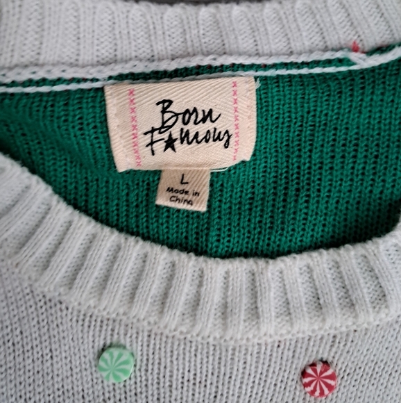 BORN FAMOUS Christmas Holiday fun long sleeve dress pom poms candy canes JNR LG - Picture 5 of 8